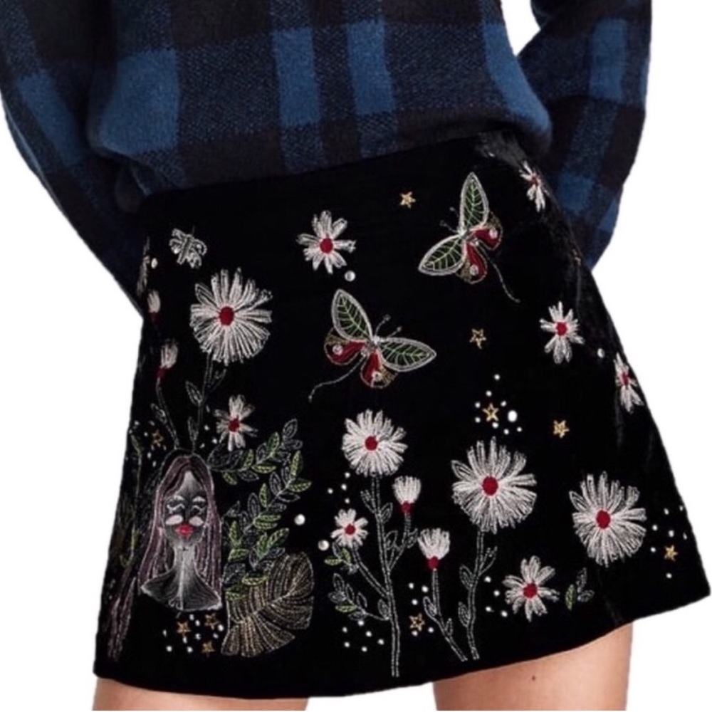 Zara Embroidered Velvet Mini Skirt